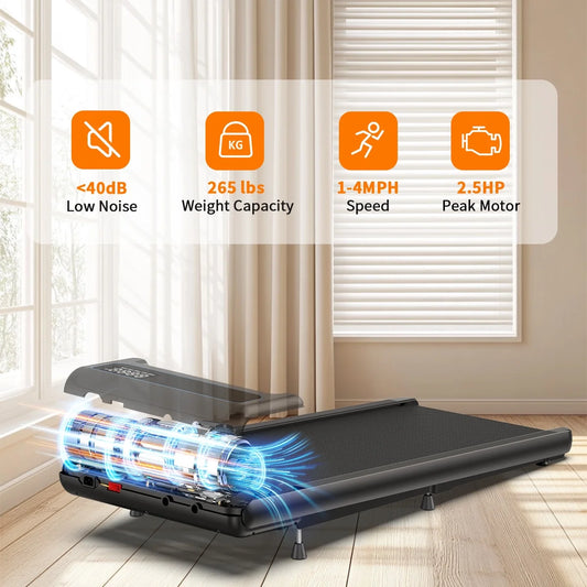 Walking Pad Treadmill, AI Voice Control, 2.5 HP under Desk Treadmill, Quiet Portable Treadmill for Home Office,Black Blue