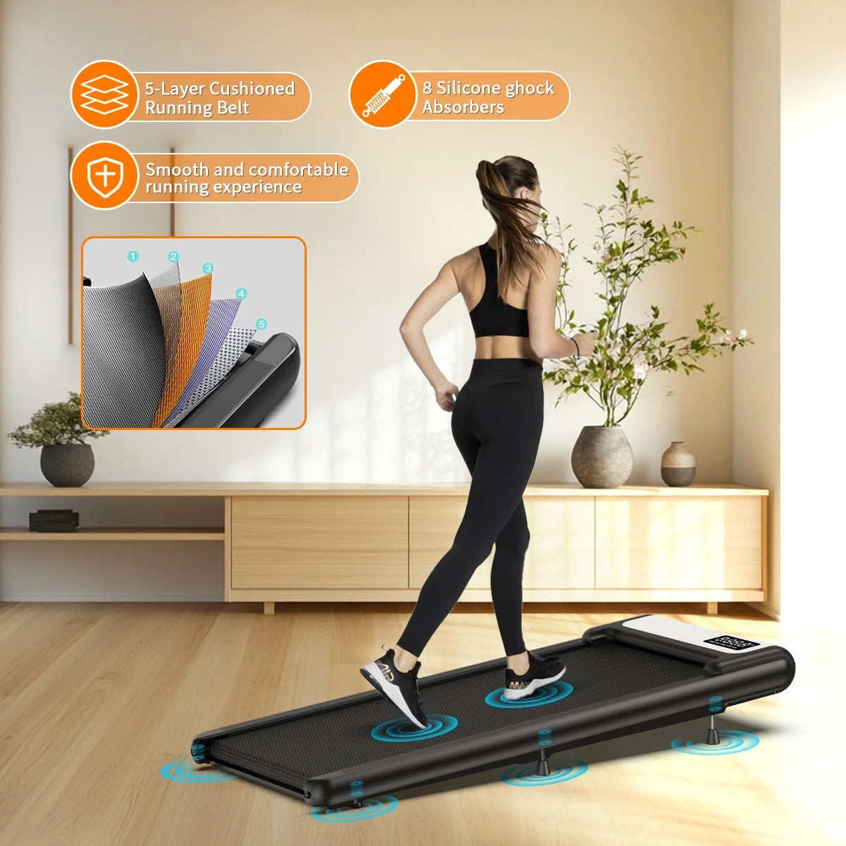 Walking Pad Treadmill, AI Voice Control, 2.5 HP under Desk Treadmill, Quiet Portable Treadmill for Home Office,Black Blue