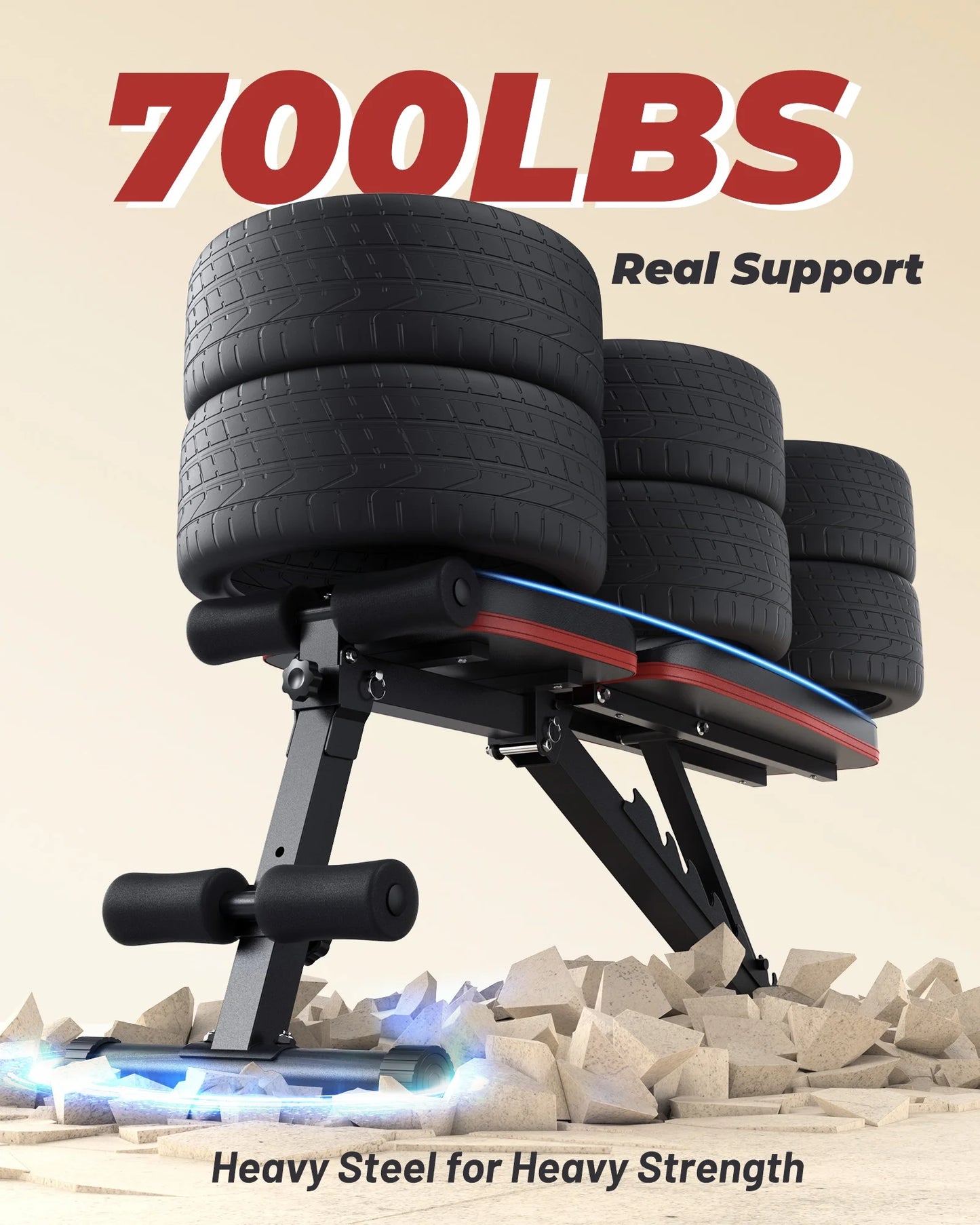 Adjustable Folding Weight Bench for Home Gym, Includes Resistance Bands