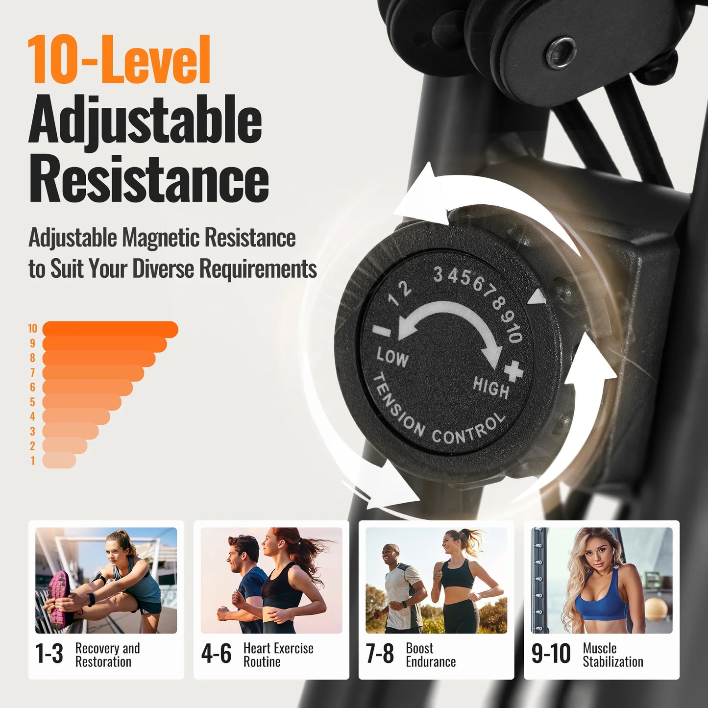 3 in 1 Exercise Bike Quiet Folding Magnetic Stationary Exercise Bikes with Arm Resistance Bands Home Workout Use