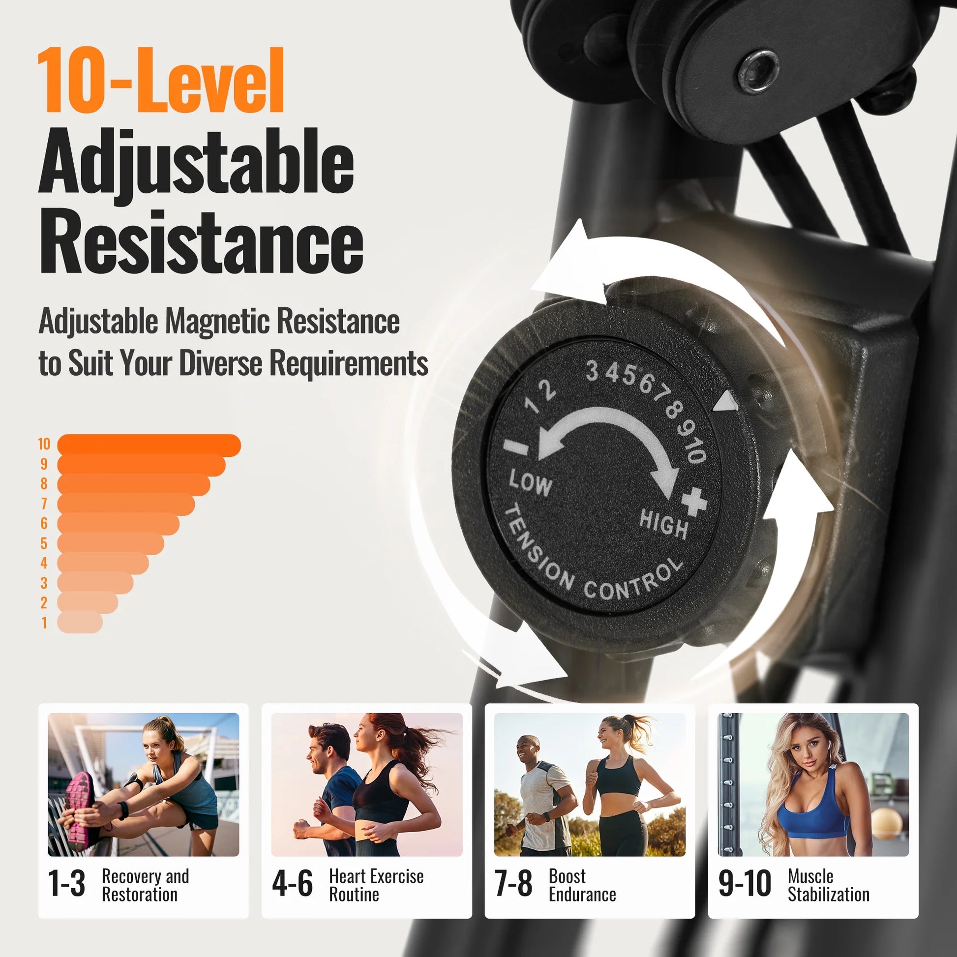 3 in 1 Exercise Bike Quiet Folding Magnetic Stationary Exercise Bikes with Arm Resistance Bands Home Workout Use