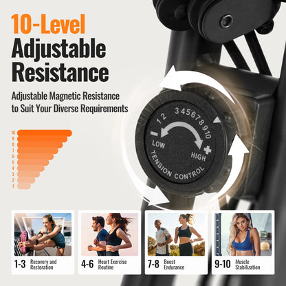 3 in 1 Exercise Bike Quiet Folding Magnetic Stationary Exercise Bikes with Arm Resistance Bands Home Workout Use